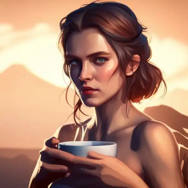woman with a cup of sweet coffee